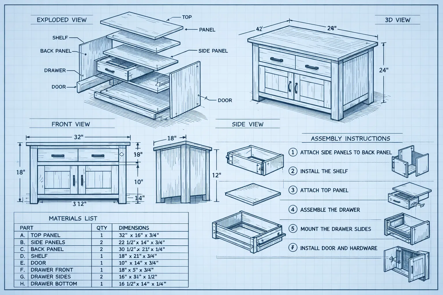Example of woodworking blueprint-style plan